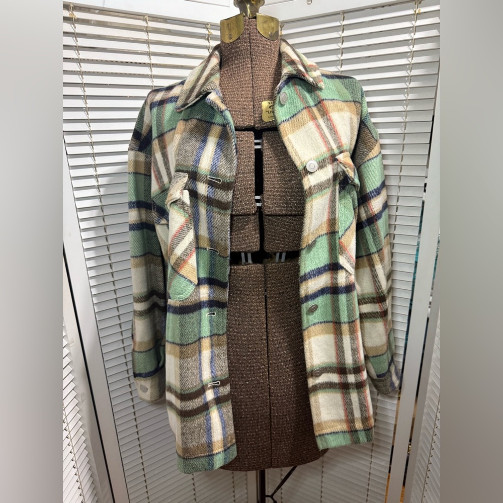 Zara Green and Brown Plaid Utility Jacket